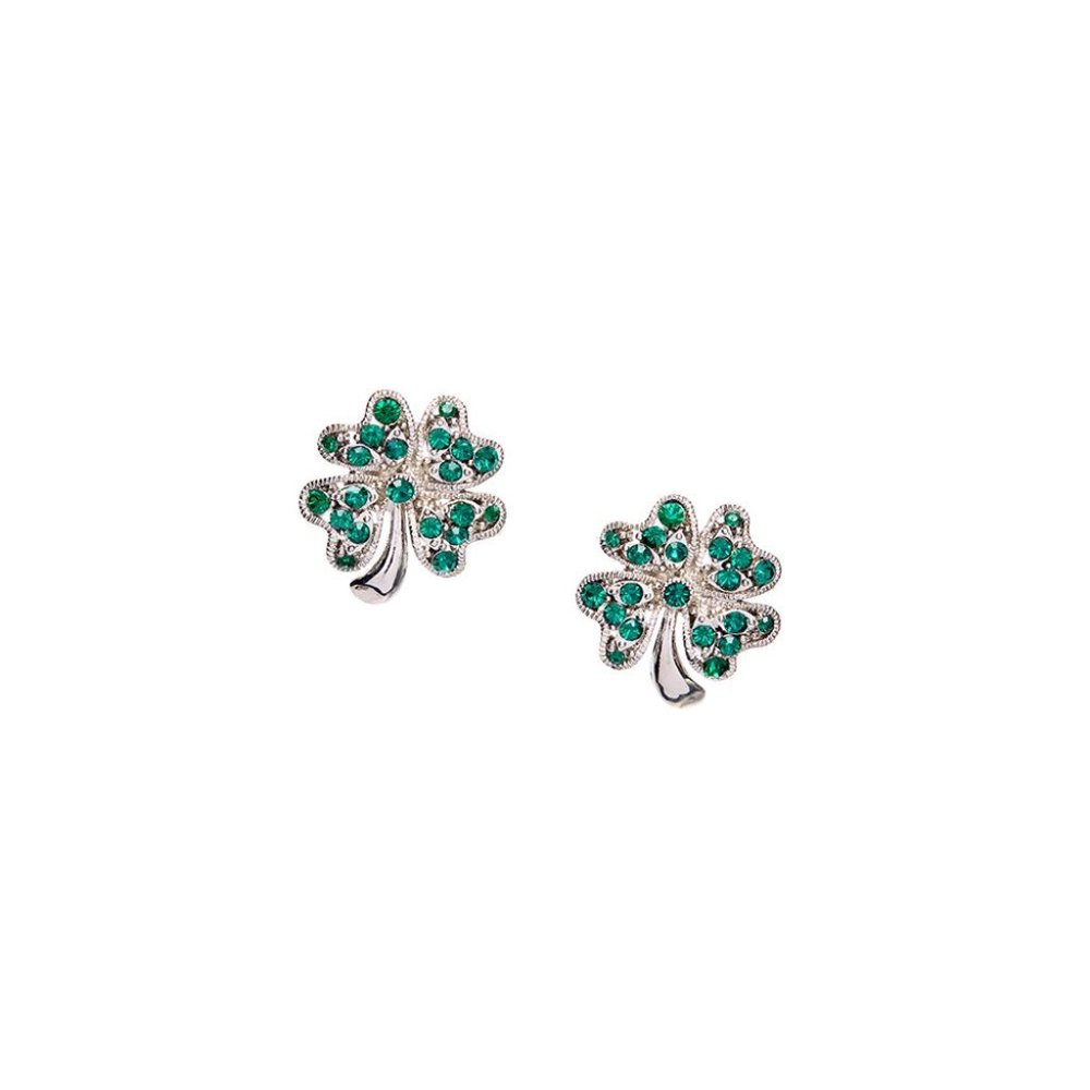 Green Glass Clover Stud Earrings